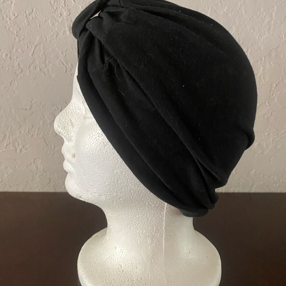Vintage Turban Tyed Black Chalma Hat 1950’s-60’s Great Condition Stretchy Fabric - Picture 4 of 8